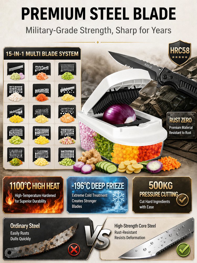 【420J2 Sharp Blade】15-in-1 Multifunctional Vegetable Cutter