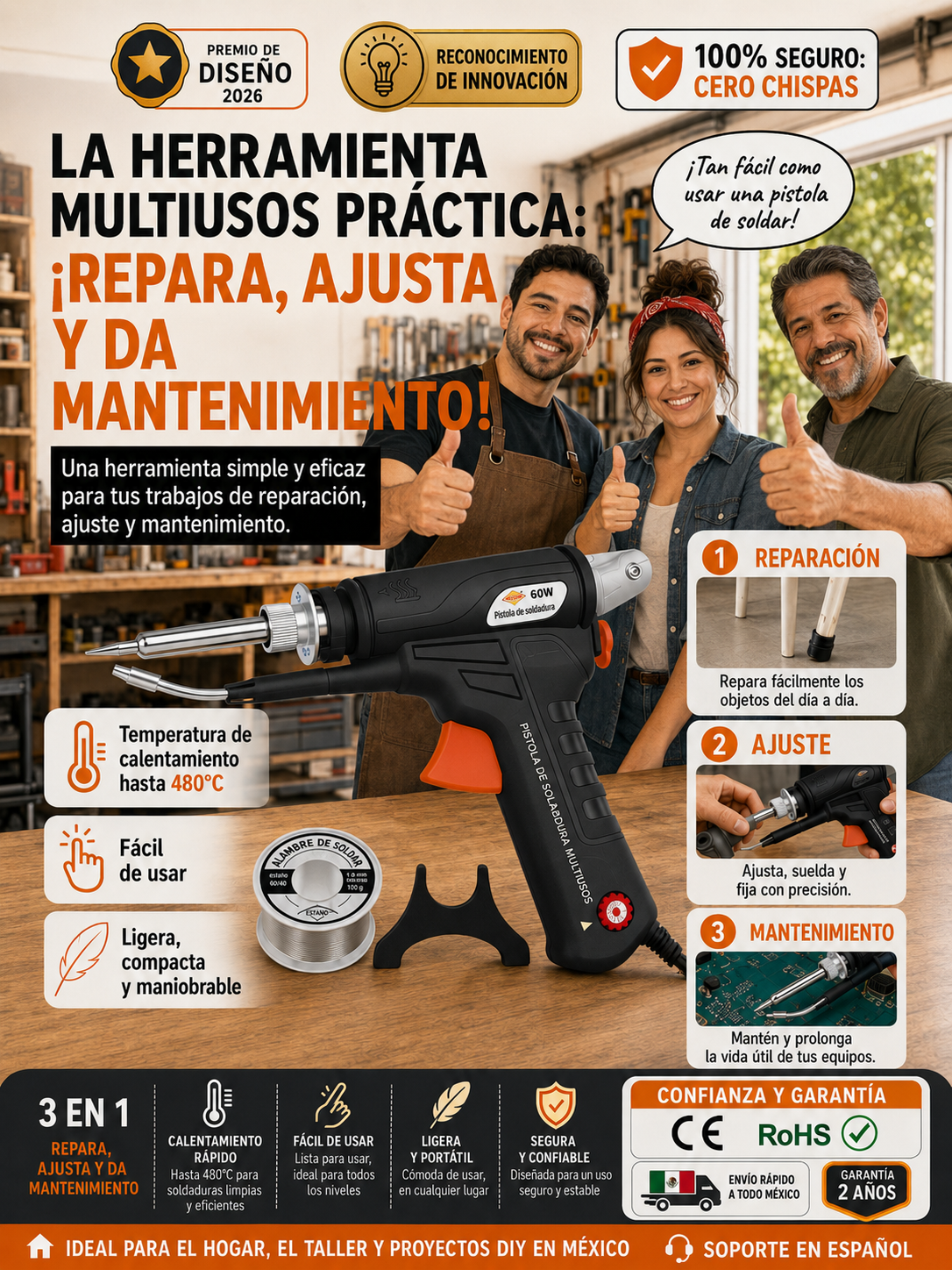 Herramienta de soldadura rápida sin chispas 90-480℃ | Ideal para principiantes | Soldadura en 0,1 s