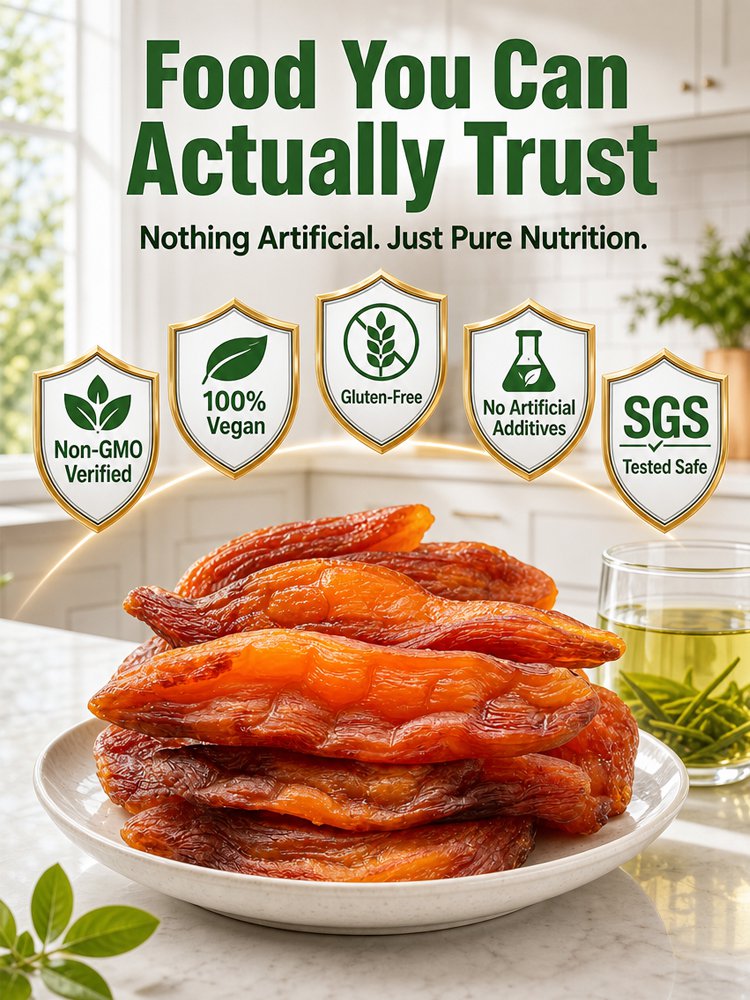 100% Pure NC Golden Sweet Potato Chews: Zero Sugar High Fiber Vegan Snack for Better Digestion.