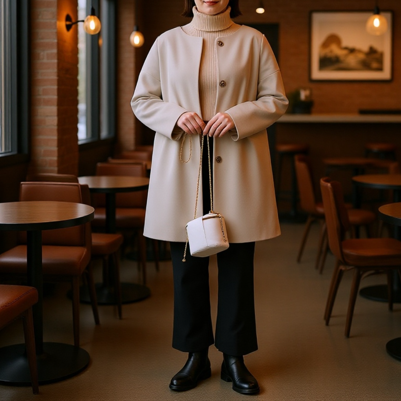 프리미엄 여성 가을 겨울 솔리드 코트 루즈핏 일자 상의 모직 코트 무드 코트