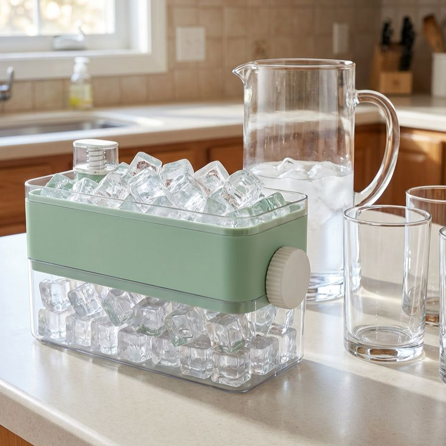 食品グレード 家庭用 プレス式 製氷皿（蓋付き）