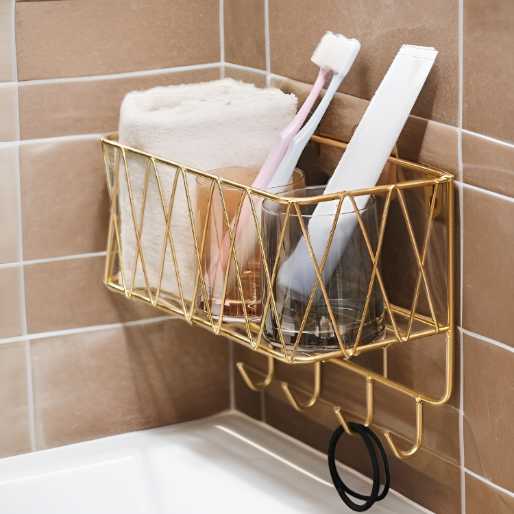 Repisa multifuncional de pared para baño, colgador de cosméticos