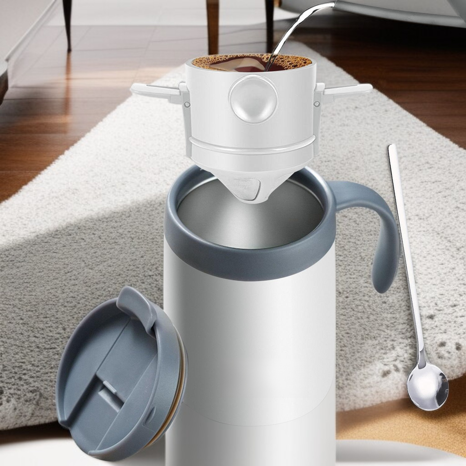  كوب قهوة محمول للاستخدام الخارجي مع خاصية التخمير اليدوي، مصنوع من الفولاذ المقاوم للصدأ