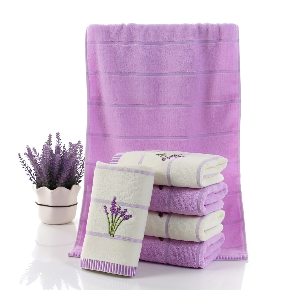 Solid Color Pure Cotton Embroidered Towels, Bath and Face Towel Set