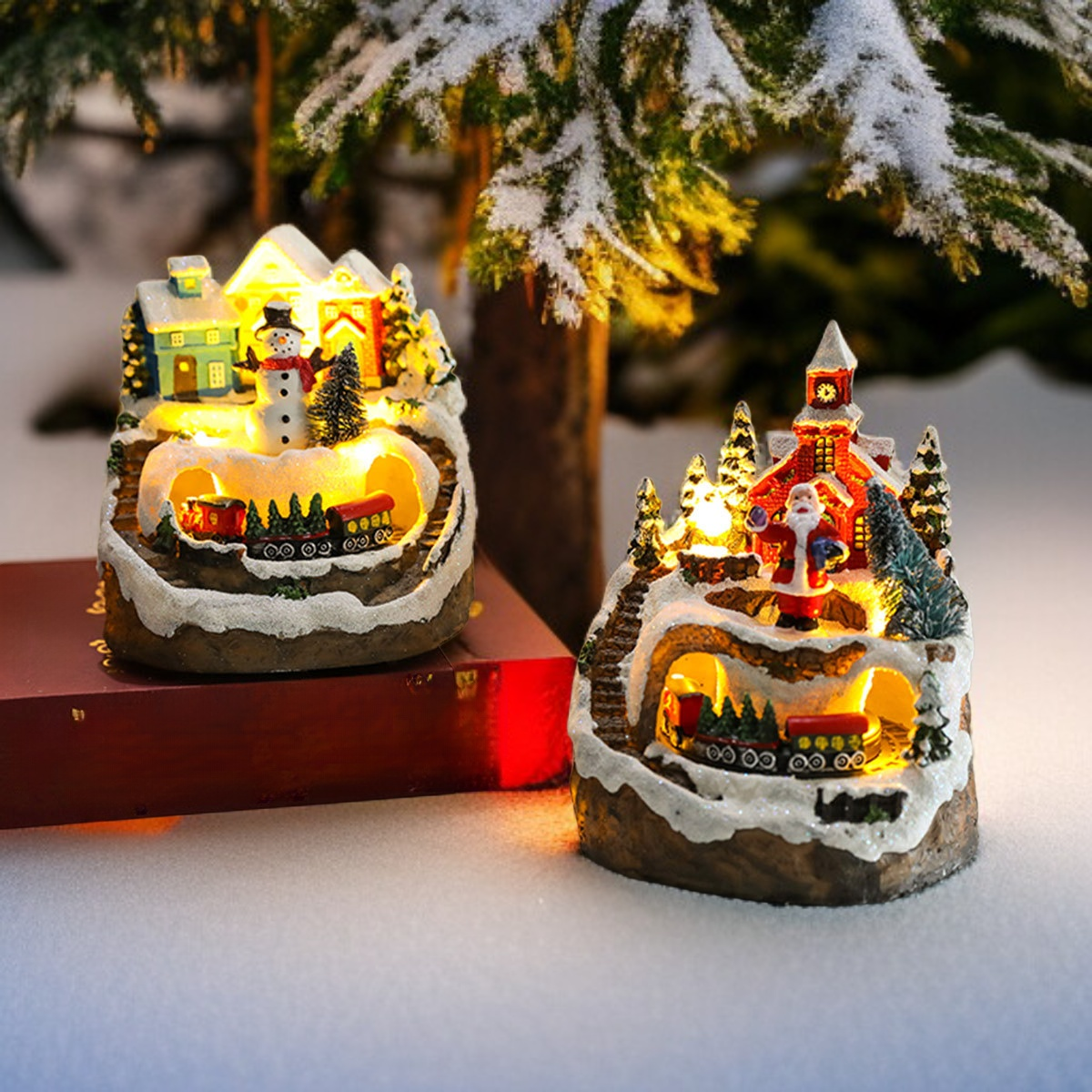 クリスマス用回転樹脂製光るオルゴールのオーナメント各種