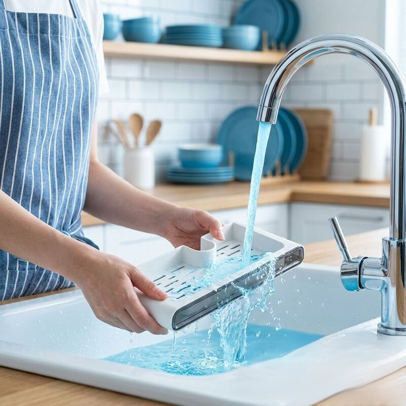 Kitchen Sink Faucet Storage Rack, Punch-Free Vegetable Draining Basket