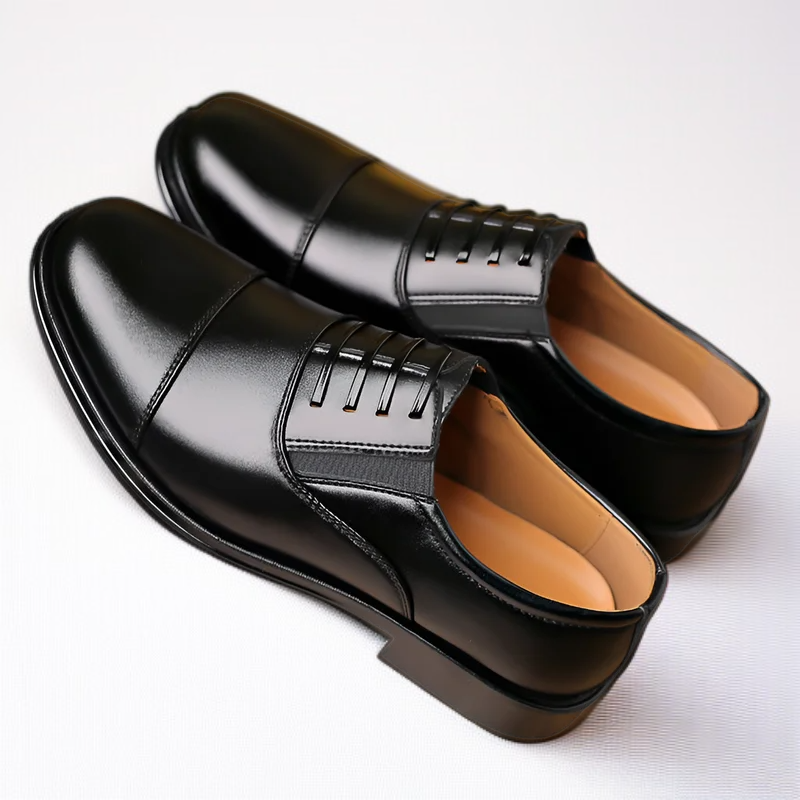 حذاء جلد رجالي للأعمال بنعل ناعم، ثلاث وصلات، أسود، مناسب للمقابلات والتصوير، كاجوال للشباب