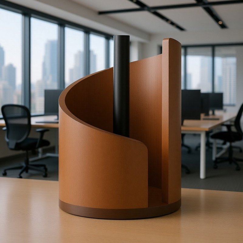 Round wooden decorative tissue holder on living room table