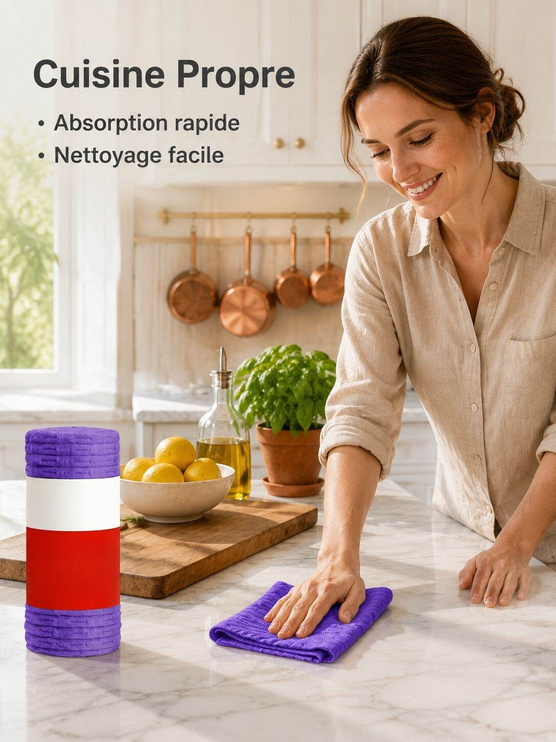 Chiffon épaisse absorbante pour cuisine, lavette à déchirer à sec ou humide