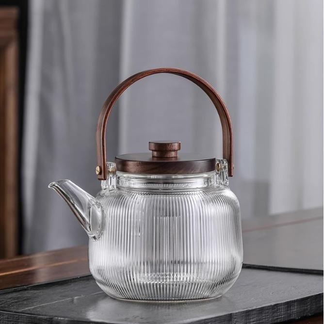 Heat-resistant glass handle teapot