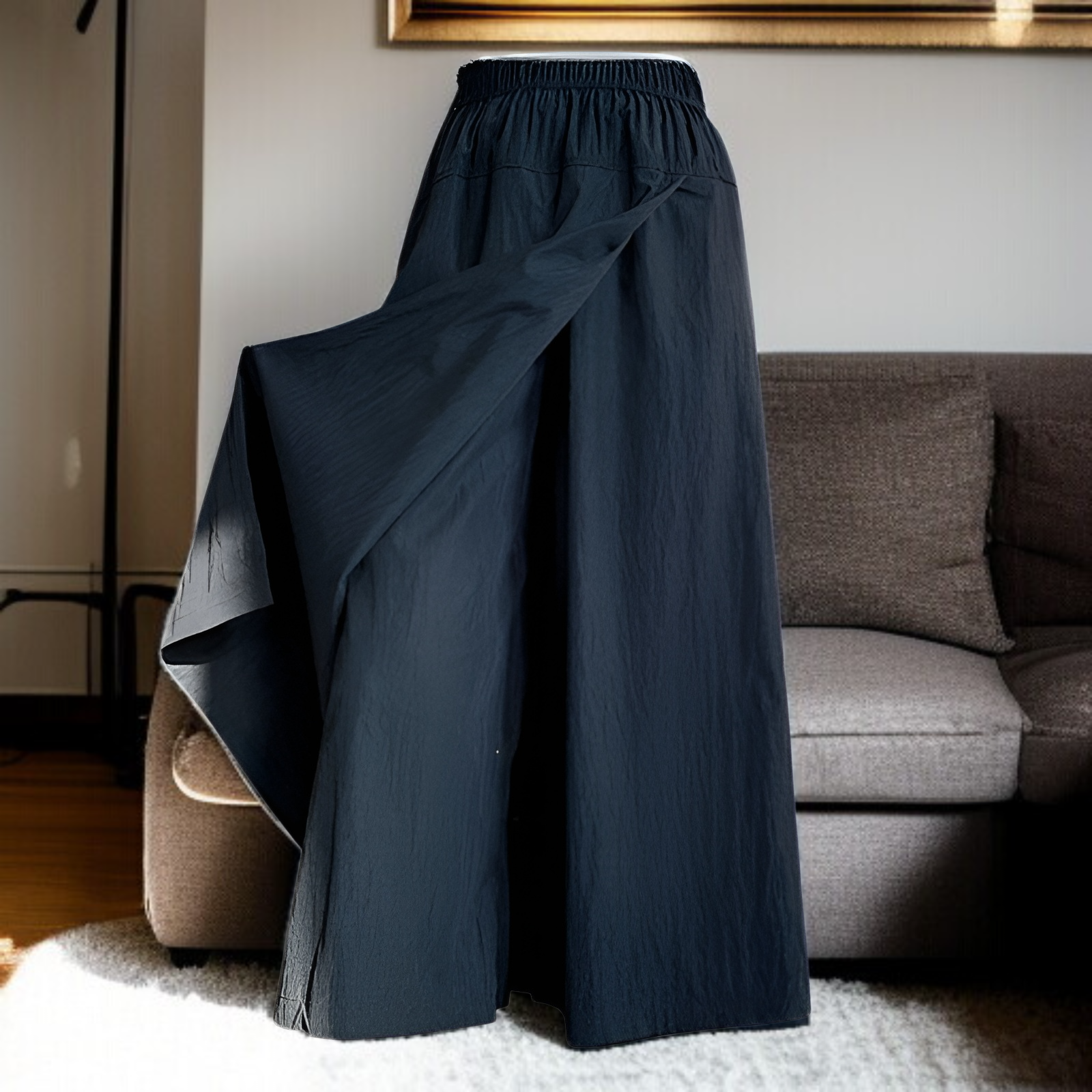 グレーヤマモトワークウェアスカートパンツレディース夏レディースハイウエストパンツAラインスプリットスカートパンツ小さいサイズアイスシルクワイドレッグパンツ