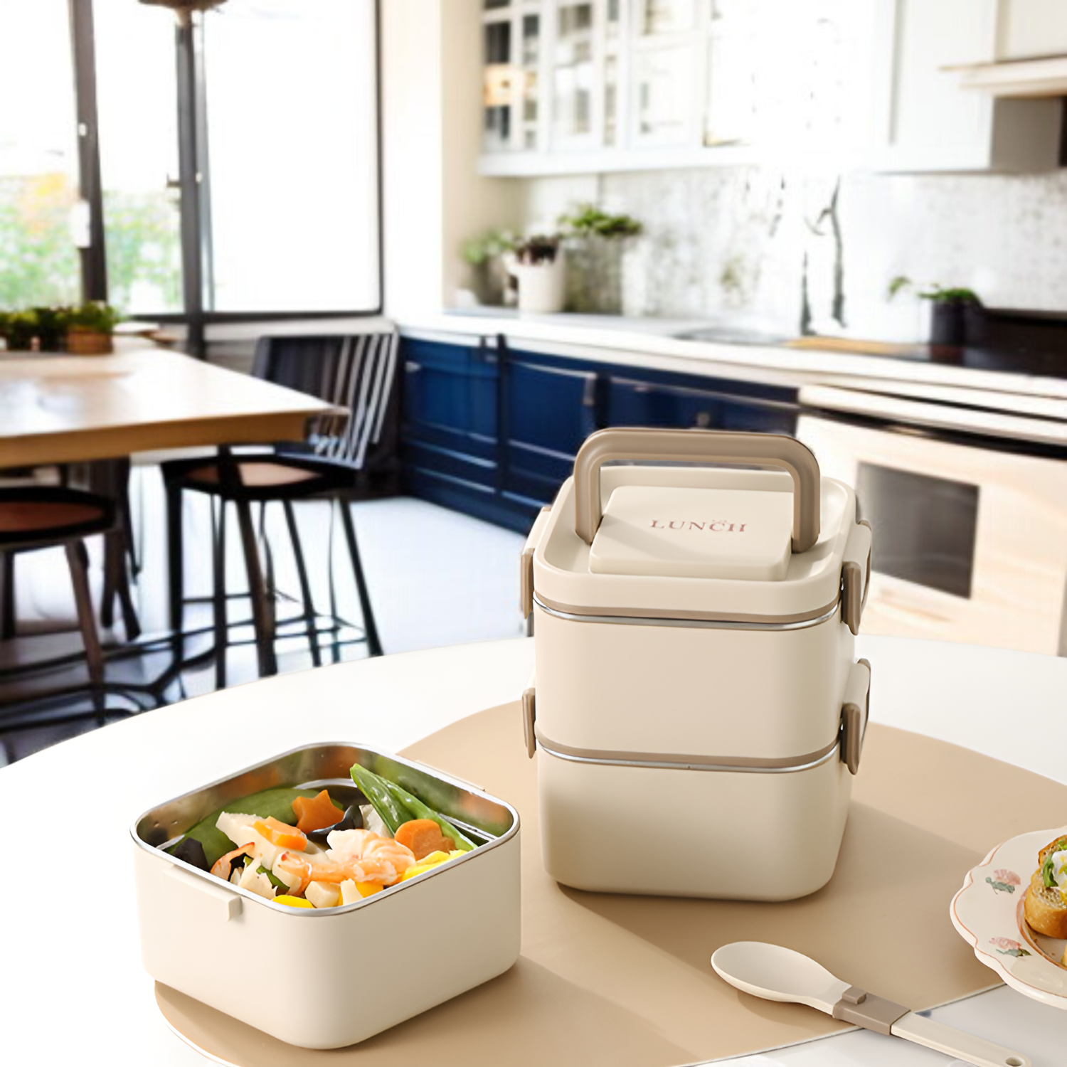 Lunchbox aus 304 Edelstahl, tragbare Frischhaltebox, Fach, Lunchbox für Mikrowelle, Studenten, Lunch