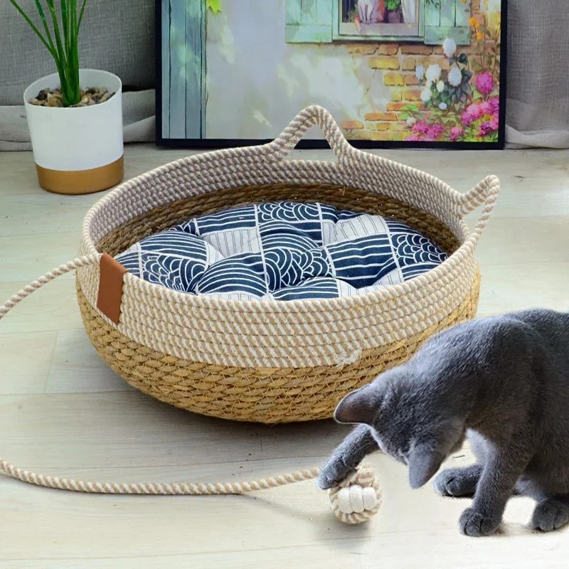 Panier pour chat pratique et amovible tressé