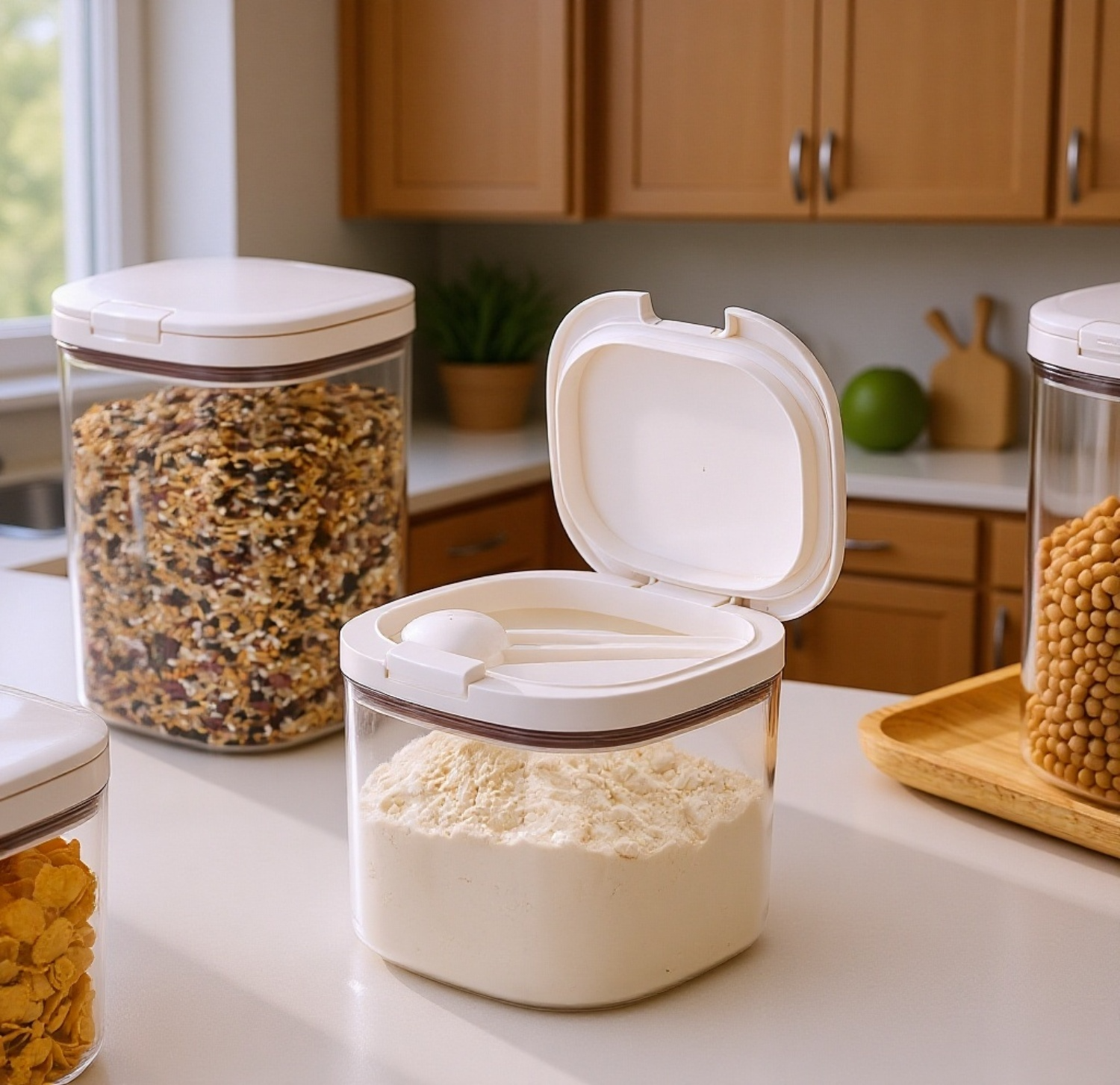 Stackable storage boxes for kitchen shelves