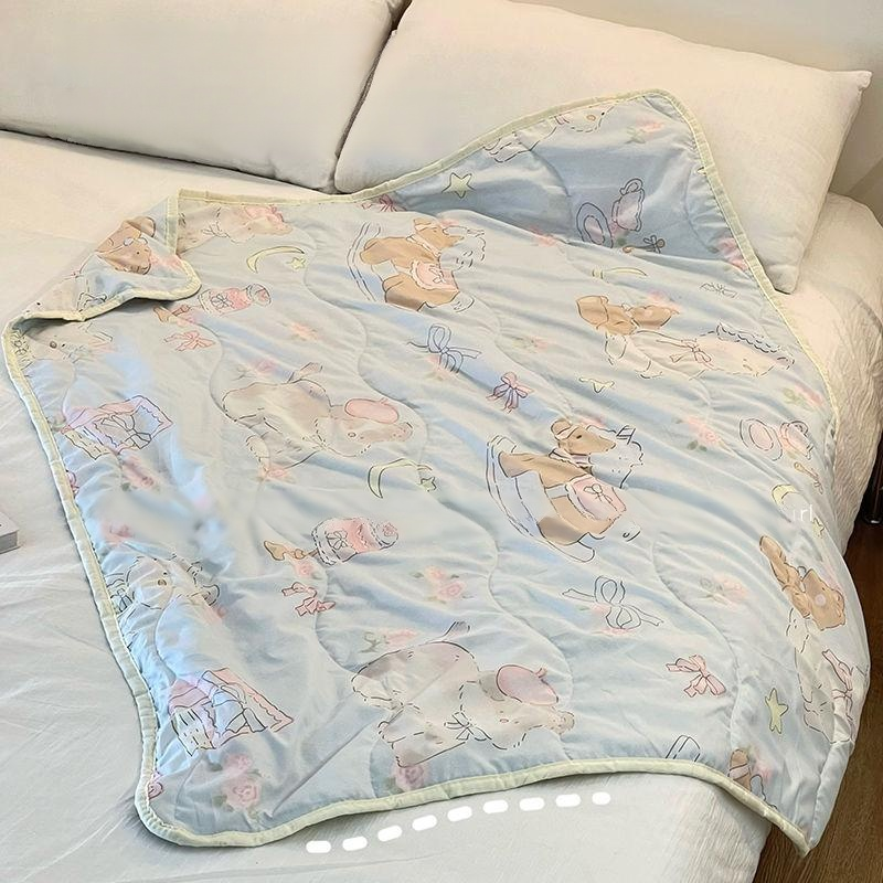 ผ้าห่มบางสำหรับนักเรียนฤดูร้อน ลายหมาน้อยน่ารักสำหรับหอพัก