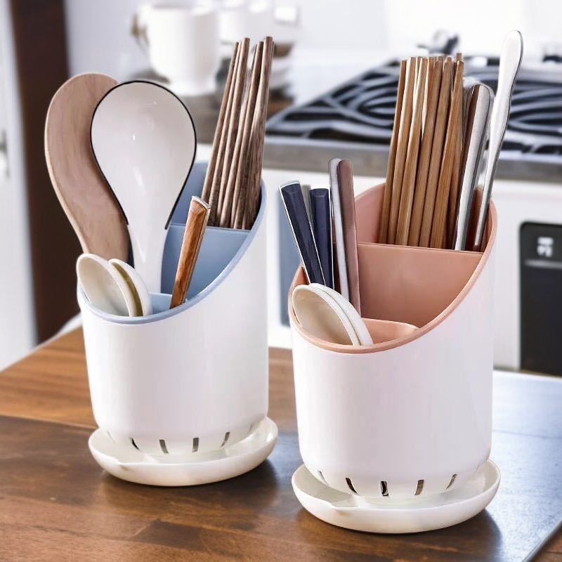 免打孔廚房塑膠筷子收納盒瀝水餐具架家用