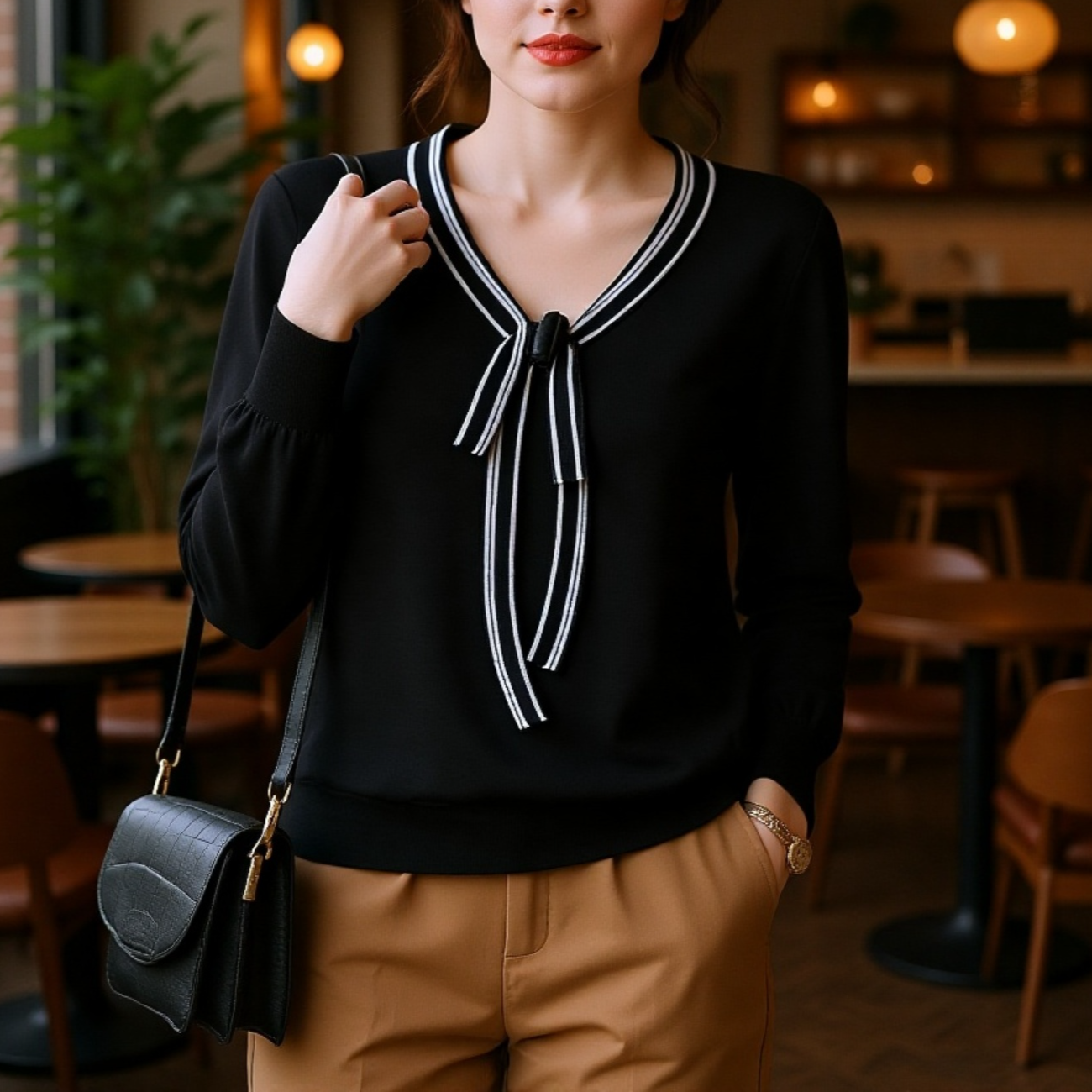 やさしいフレンチリボンニットトップス