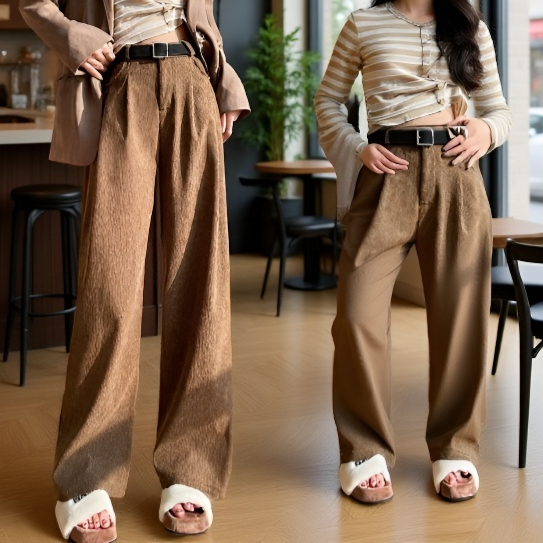 작은 키 기모 정장 바지 여 추동 날씬해 보이는 기모 바지 슬림 일자 바지 캐주얼 바지