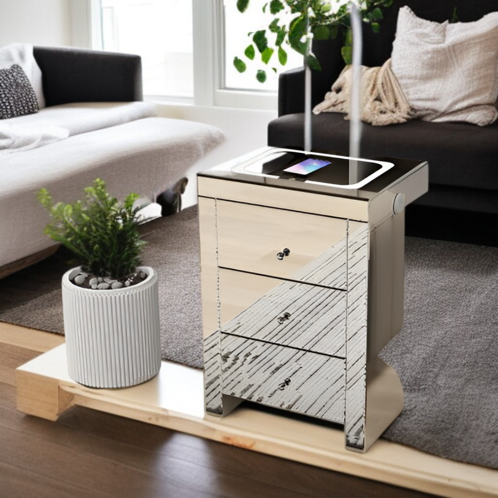 モダンスタイル銀色ガラスベッドの頭箱無線充電タイプ