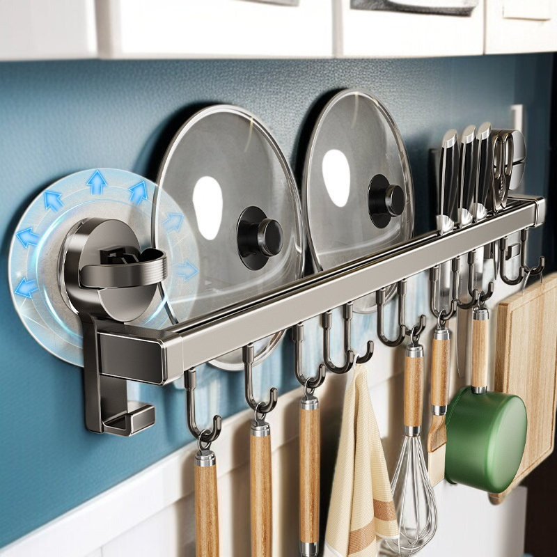 Kitchen multifunctional storage rack Gunmetal gray hanging rod