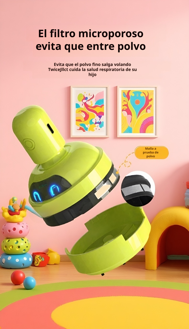 Aspiradora inalámbrica limpiando migas en teclado