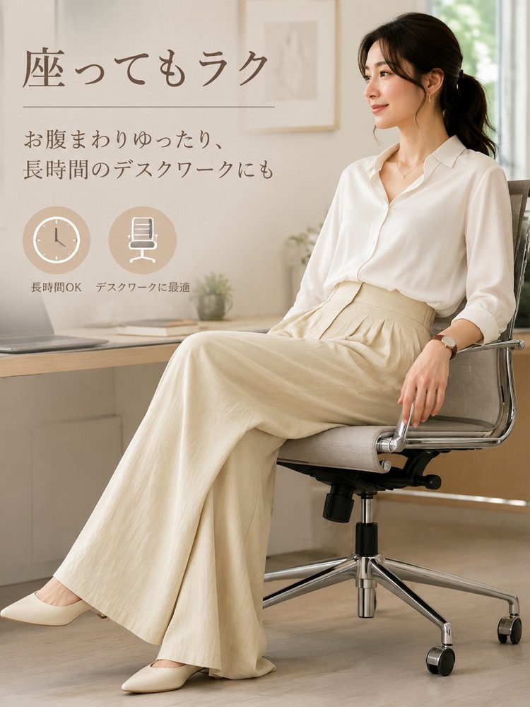 テンセルリネンハイウエストワイドパンツ