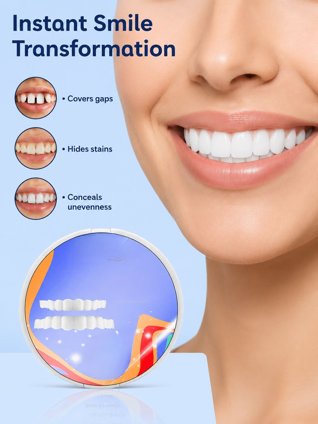 Before and after using Invisible Smile Teeth Cover