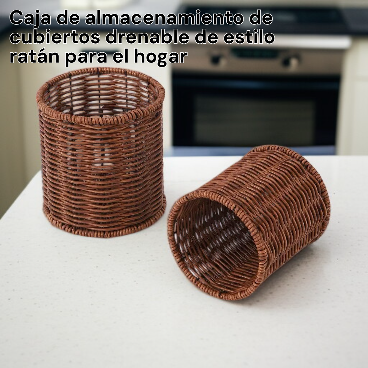 Cesta organizadora de cubiertos de estilo occidental, escurridor de cubiertos de imitación ratán