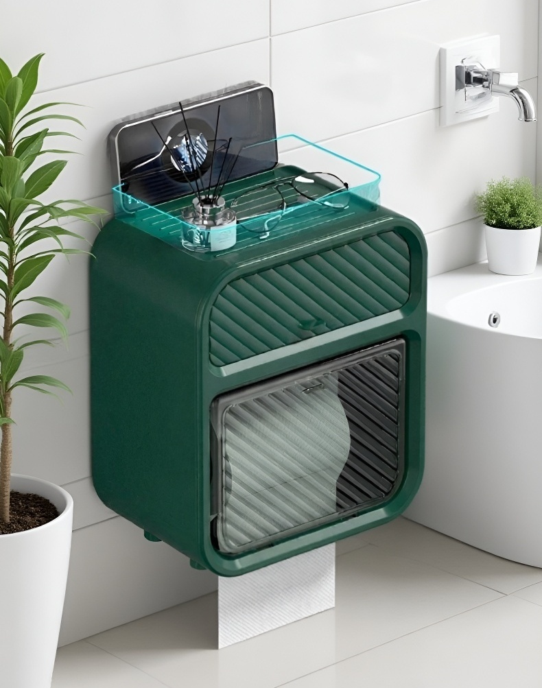 드릴 없이 설치하는 방법을 보여주는 욕실 선반