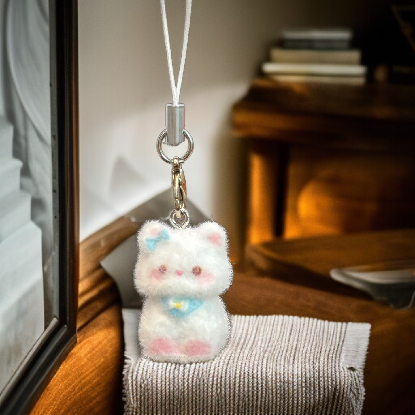  Cartoon Cute Flocking 3D Resin Cat Keychain