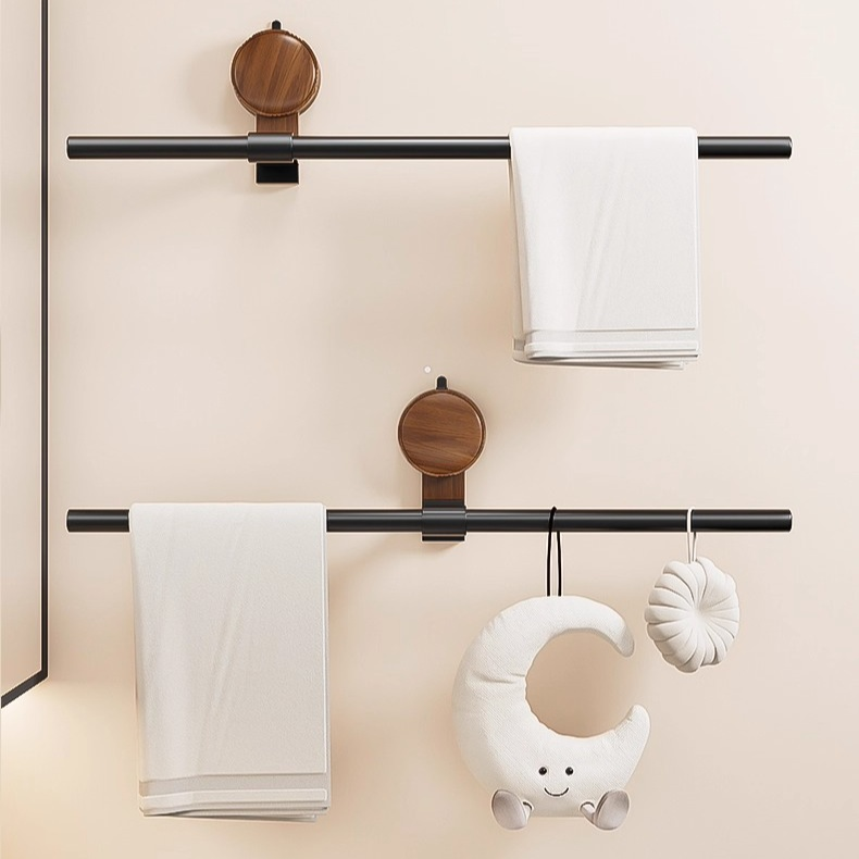 浴室木紋毛巾架 單杆吸盤式高端極簡毛巾杆