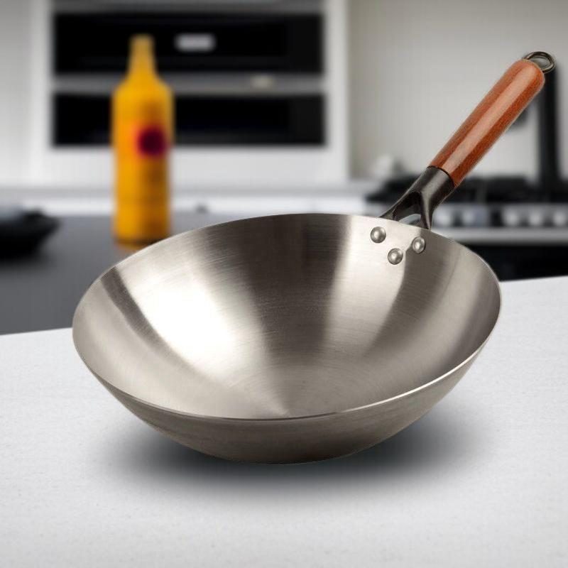 Sartén de hierro artesanal de Zhangqiu sin recubrimiento, apta para estufa de gas, antiadherente