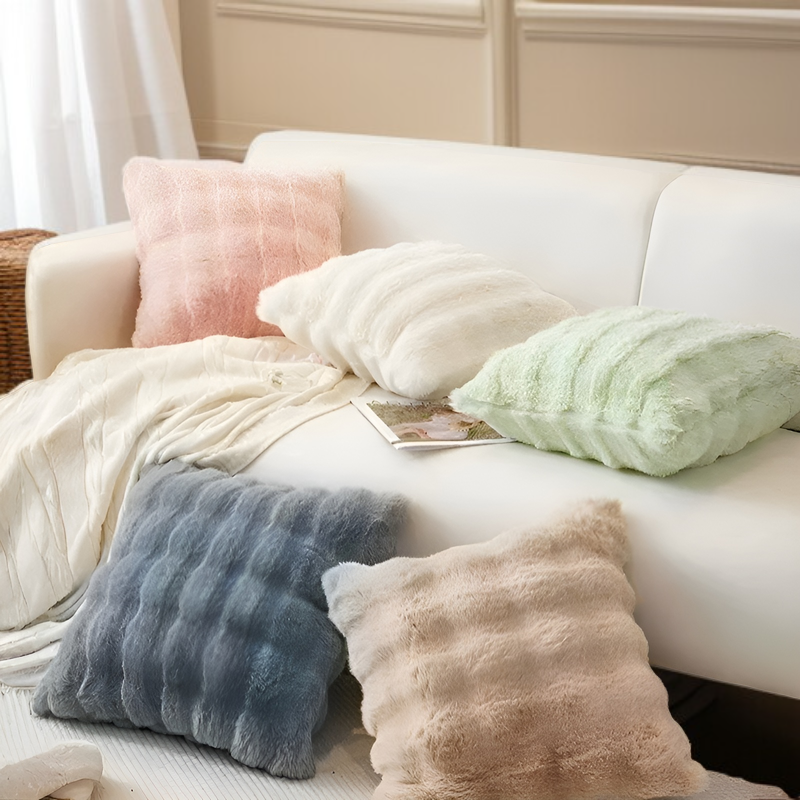 Cojín de felpa gruesa imitación piel de conejo para invierno