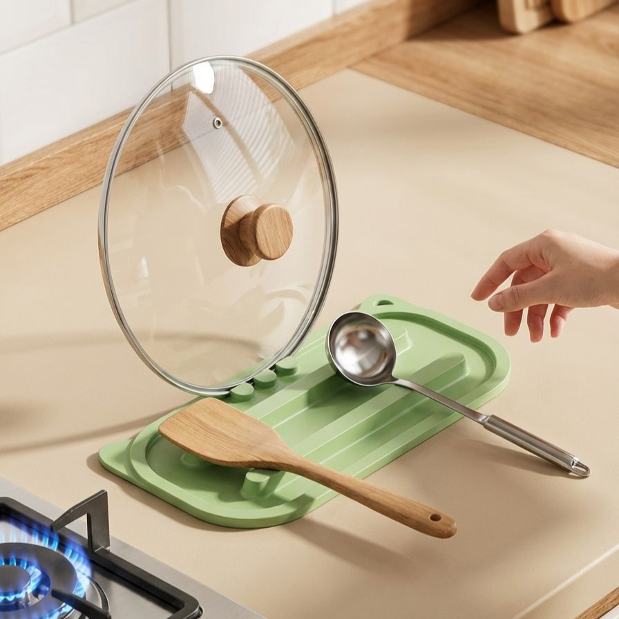 キッチンカウンター用水切りマット — 滑り止め・耐熱仕様 ヘラ置き