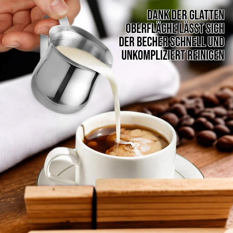 Robuster Milchaufschäumer Becher aus Edelstahl