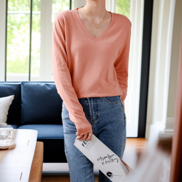 가을 겨울 루즈핏 브이넥 니트 착용 이미지