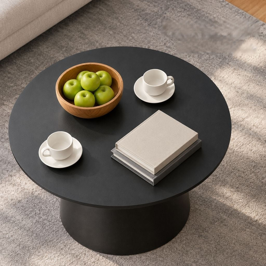 Cream-Colored Coffee Table for Living Room, Nordic-Style Iron Art Round Tea Table, Modern Minimalist