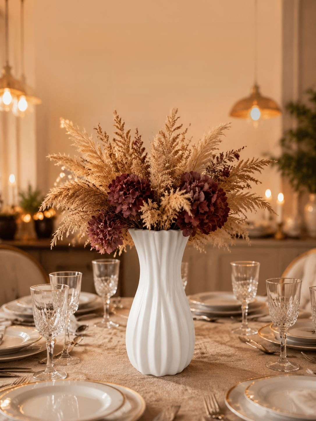 Vase sur pied en plastique style français avec fleurs artificielles rétro pour décoration intérieure