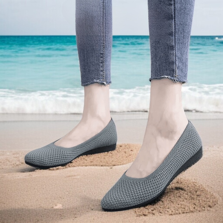 여름 여성 플랫 단화 니트 통기성 펀칭 플랫 단화 솔리드 캐주얼화 컴포트 통기성 단화
