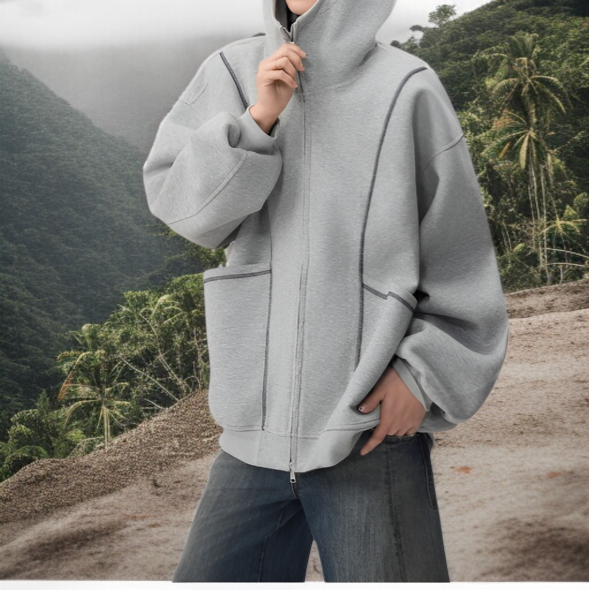 アメリカのヘビーウェイトストリートカーディガンセータージャケット春と秋ルーズカップルジッパートップカジュアルジャケットトレンド