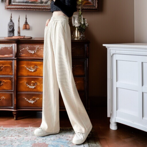 ゆったりスリムドレープシェニールストレートパンツ