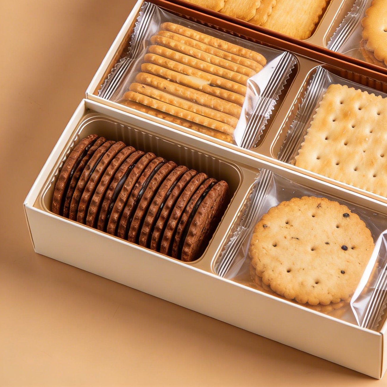 Assorted savory biscuits displayed on a plate