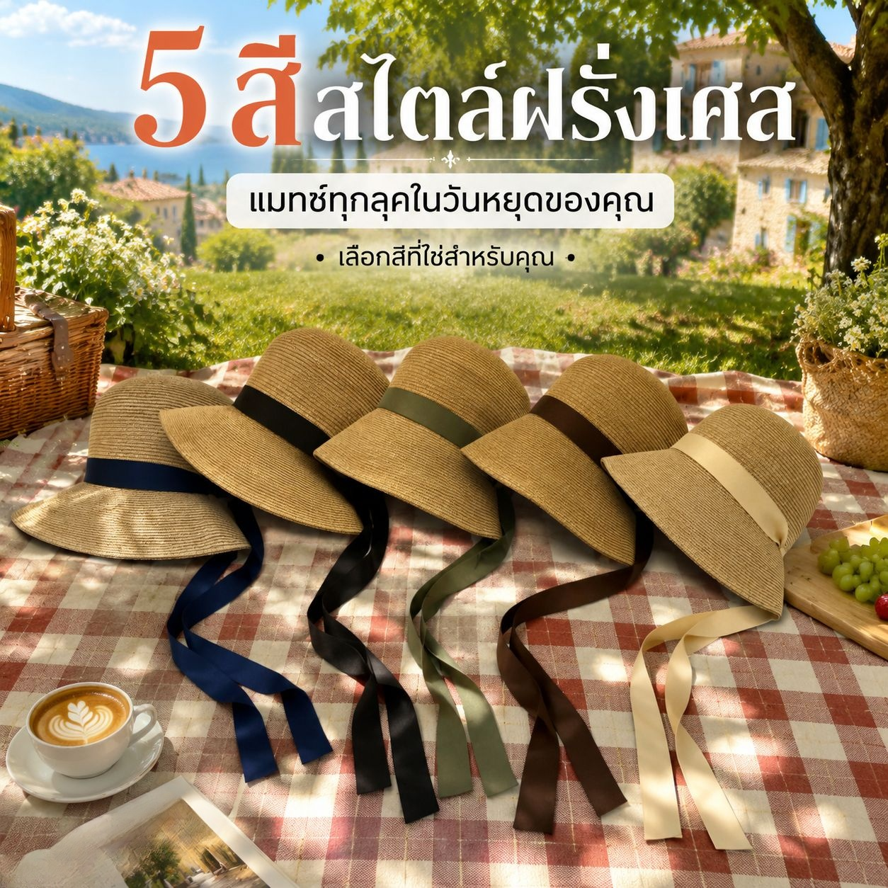 หมวกฟางสไตล์ฝรั่งเศสพับได้ หมวกกันแดดแบบเฮปเบิร์น ปีกหน้า-หลังไม่เท่ากัน เหมาะกับท่องเที่ยวทะเล