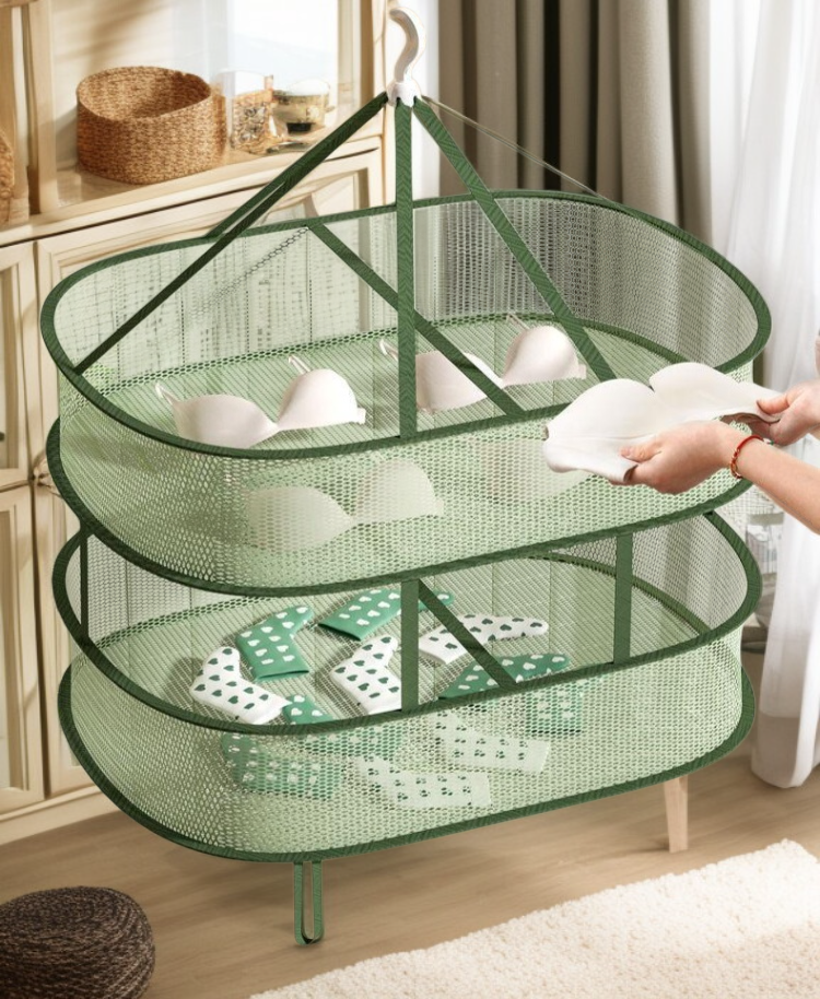 衣類乾燥ネットポケット付きランドリーバスケット