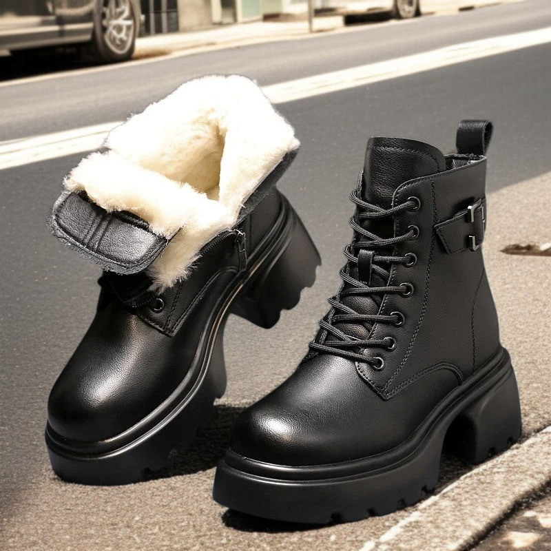 여성용 플랫폼 플리스 안감 영국 스타일 마틴 부츠