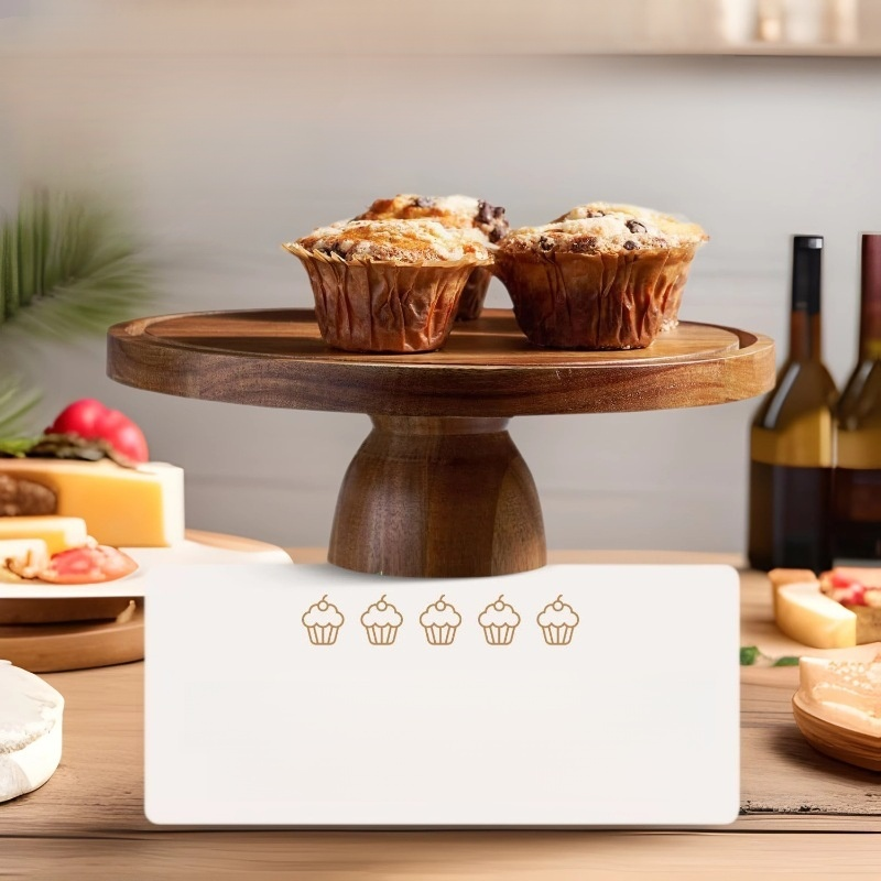 Bandeja de pastel de madera con pie alto y cubierta