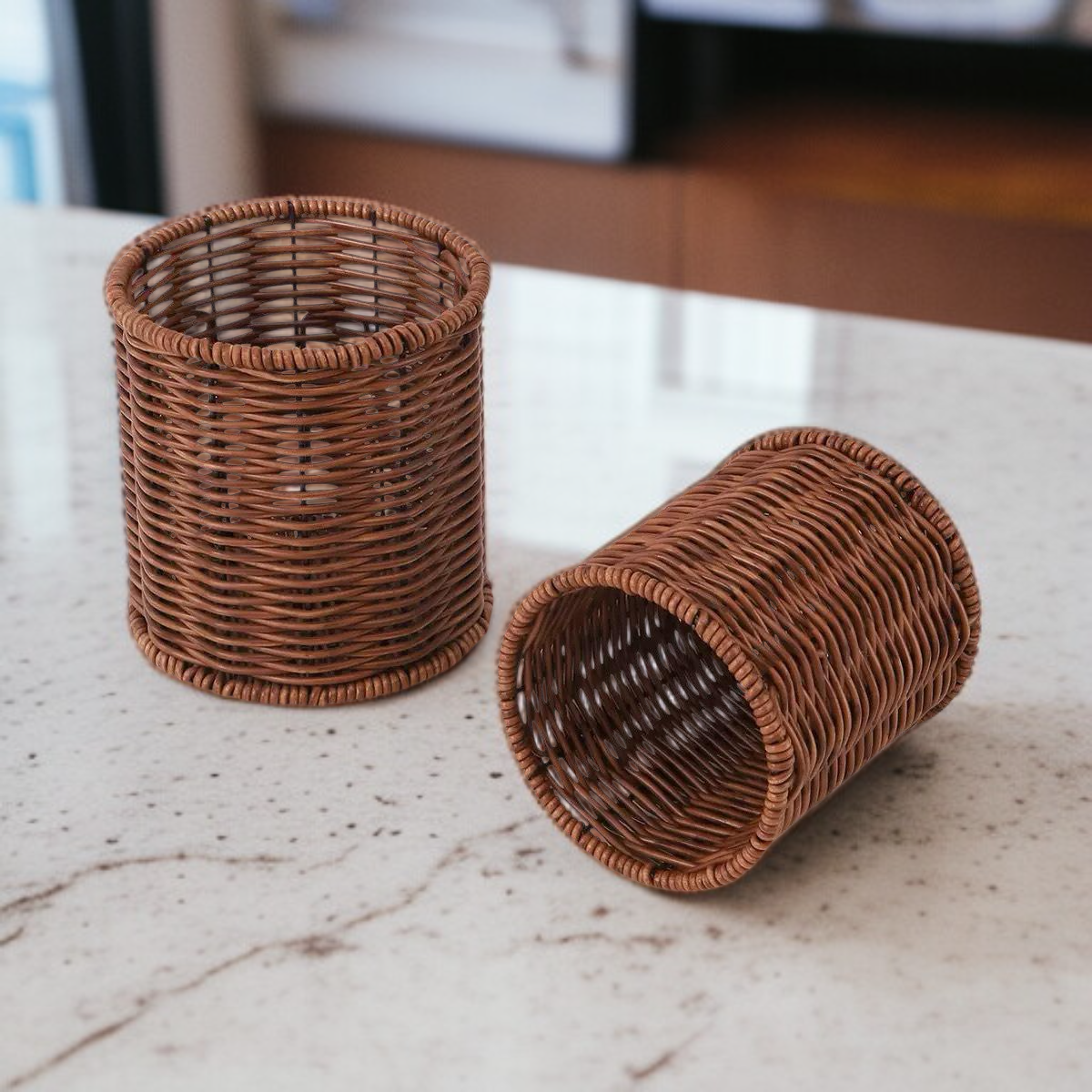 Cesta organizadora de cubiertos de estilo occidental, escurridor de cubiertos de imitación ratán