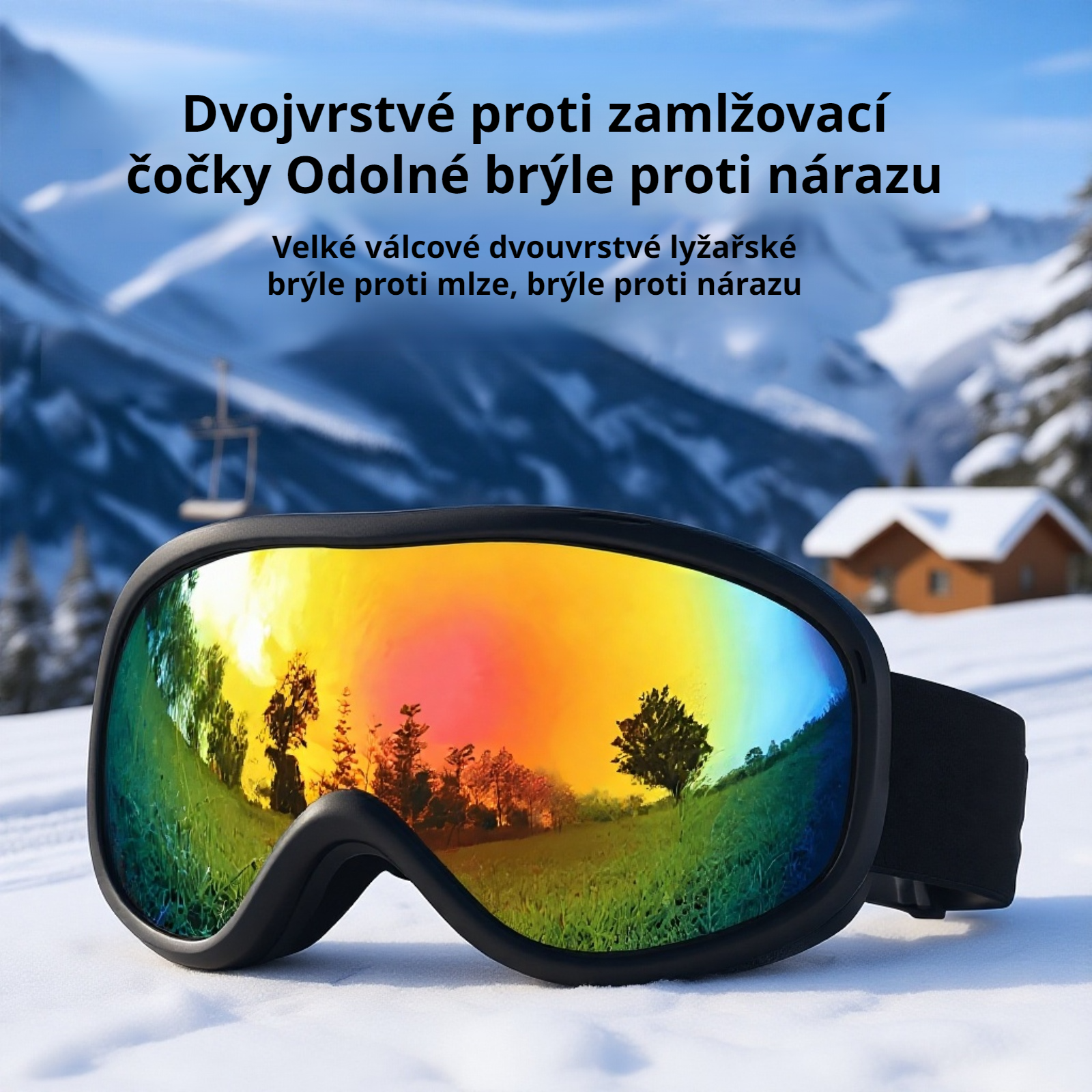 Lyžařské brýle proti mlžení, vysoké rozlišení, prodyšné a větruodolné