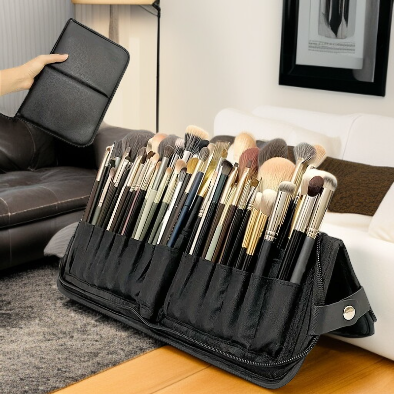 대용량 접이식 메이크업 브러쉬 파우치 다공성 블랙