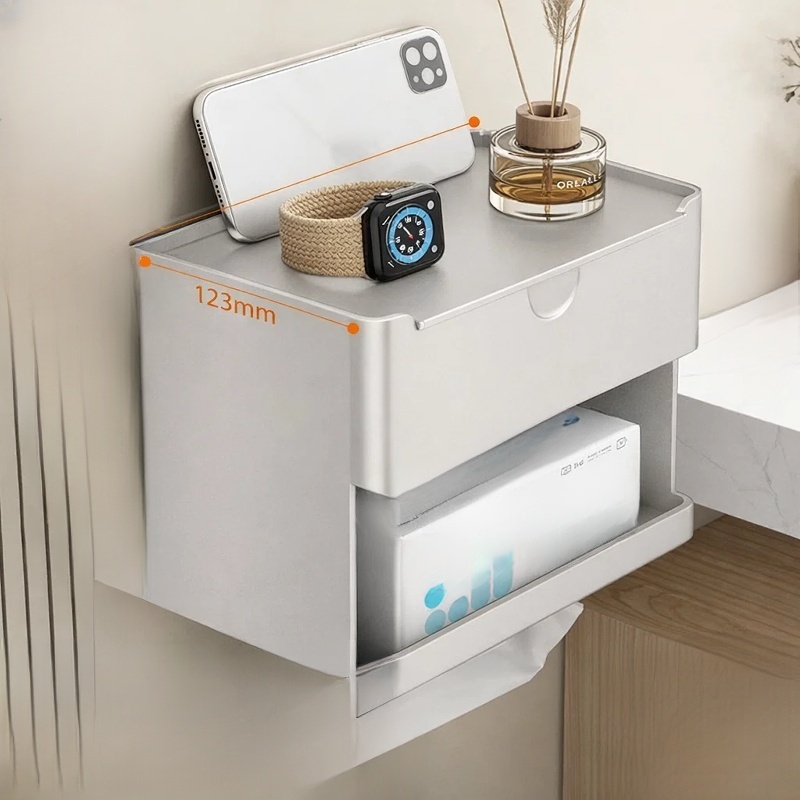 Praktische Taschentuchbox mit integriertem Regal für Badzubehör